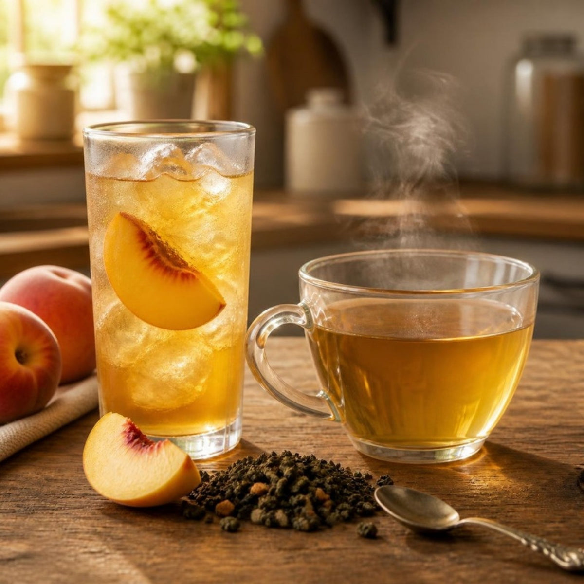 Iced and hot peach oolong tea